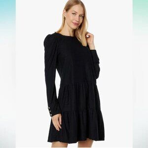 Lilly Pulitzer Arlette Dress Black M – Swiss Dot Tiered Swing, Long Sleeve Gold